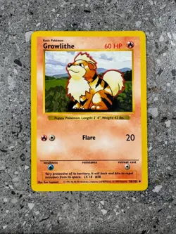 Pokemon TCG Cards SHADOWLESS Base Set Growlithe 28/102 Uncommon LP - Image 1
