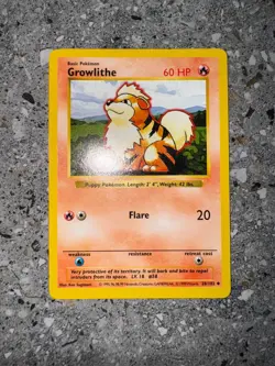 Pokemon TCG Cards SHADOWLESS Base Set Growlithe 28/102 Uncommon LP - Image 3