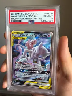 2019 POKEMON SM BLACK STAR PROMO #SM191 FULL ART/MEWTWO & MEW GX PSA 10 - Image 1