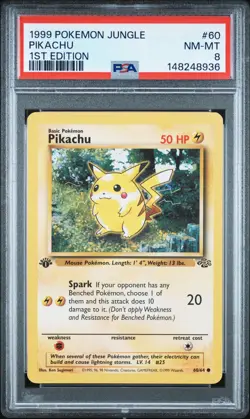 1999 POKEMON JUNGLE 1ST ED #60 PIKACHU PSA 8 - Image 1