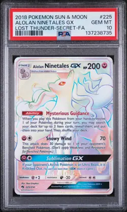 Alolan Ninetales Gx 225/214 Secret Lost Thunder Pokemon PSA 10 - Image 1