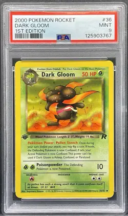 Dark Gloom 1st Edition Team Rocket Pokemon 36/82 PSA 9 MINT - Image 1