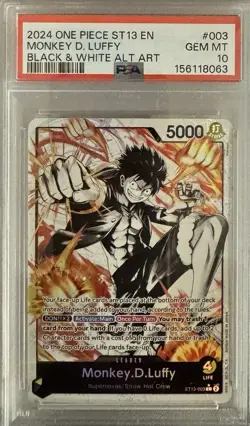 One Piece ST13-003 Monkey D Luffy Black & White Alt Art Card English PSA 10 2024 - Image 1