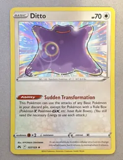 Pokemon Ditto 107/159 Crown Zenith Holo Rare Basic English Card 2023 - Image 1