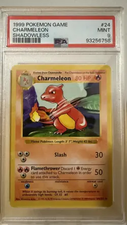 1999 Pokemon Game Base CHARMELEON SHADOWLESS #24 PSA 9 - Image 3
