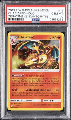 2019 POKEMON SUN & MOON TEAM UP #14 CHARIZARD-HOLO PSA 10 - Image 1