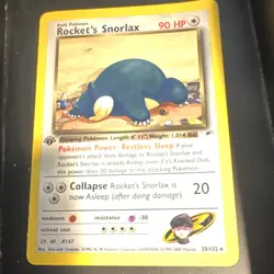 Pokemon TCG Rocket's Snorlax 33/132 1st Edition Gym Heroes Rare Basic 90 HP WotC - Image 1