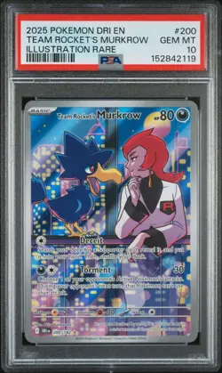 Pokemon Destined Rivals 200/182 Team Rocket’s Murkrow PSA 10 Illustration Rare - Image 1