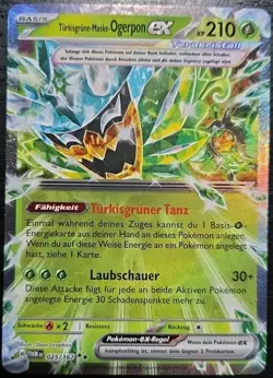 Pokemon Karte Turkisgrune-Maske-Ogerpon EX 025/167 Maskerade im Zwielicht DE NM - Image 1