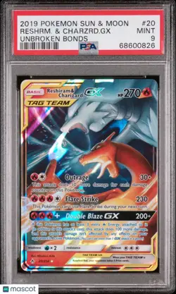 2019 Pokemon Sun & Moon Unbroken Bonds Reshiram Charizard GX Tag Team PSA 9 #20 - Image 1