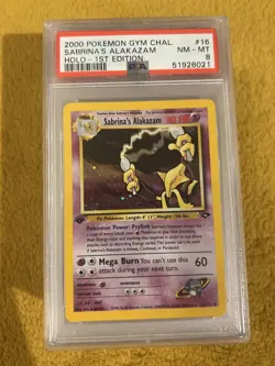 PSA 8 Sabrina's Alakazam 16/132 1ST EDITION HOLO Gym Challenge WOTC Pokemon Card - Image 1