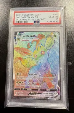 Pokemon TCG 204/203 Evolving Skies Leafeon VMAX Secret Rare PSA 10 - Image 1