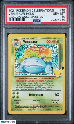 2021 Pokemon Celebrations Classic Collection Venusaur Base Set PSA 10 15/102 - Image 1
