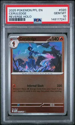 2025 POKEMON PFL EN-PHANTASMAL FLAMES REVERSE HOLO #020 CERULEDGE PSA 10 - Image 1