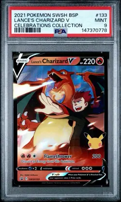 2021 POKEMON SWSH BLACK STAR PROMO #133 LANCE'S CHARIZARD V CELEBRATIONS PSA 9 - Image 1