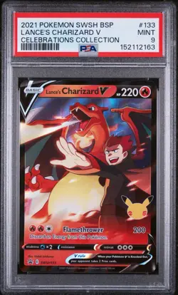 2021 POKEMON LANCE'S CHARIZARD V SWSH133 BLACK STAR PROMO 133 CELEBRATIONS PSA 9 - Image 1