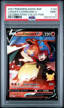 2021 POKEMON SWSH BLACK STAR PROMO #133 LANCE'S CHARIZARD V PSA 9 - Image 1