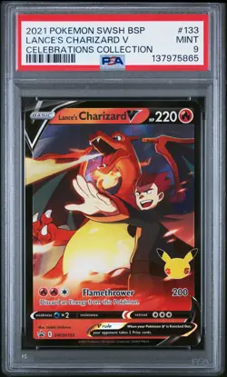 2021 POKEMON SWSH BLACK STAR PROMO #133 LANCE'S CHARIZARD V PSA 9 - Image 1