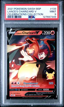 2021 POKEMON SWSH BLACK STAR PROMO CELEBRATIONS COLL LANCE'S CHARIZARD V PSA 9 - Image 1