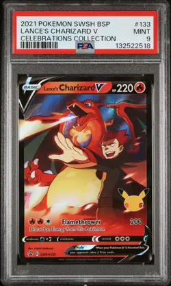 2021 POKEMON SWSH BLACK STAR PROMO CELEBRATIONS COLL LANCE'S CHARIZARD V PSA 9 - Image 1
