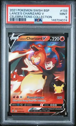 2021 POKEMON SWSH BLACK STAR PROMO #133 LANCE'S CHARIZARD V PSA 9 - Image 1
