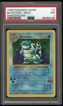 1999 Pokemon Game Blastoise Holo Shadowless PSA 7 2/102 - Image 1