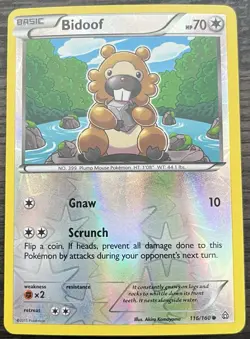 Bidoof 116/160 Pokemon TCG XY Primal Clash Reverse Holo Light Play LP - Image 1