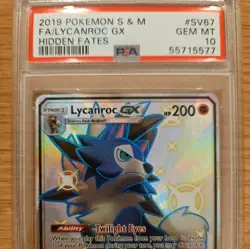PSA 10 Lycanroc GX SV67/SV94 Pokemon Hidden Fates Full Art Holo Card - Image 2
