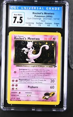 CGC 7.5 Rocket's Mewtwo Gym Challenge 14/132 Holo Pokemon Card SWIRL - Image 3