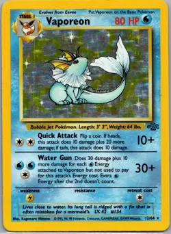 Vaporeon 12/64 Holo Rare Jungle Pokemon Unlimited Holo Moderately Played - Image 1