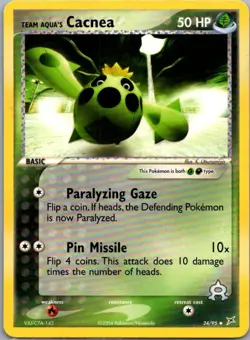 Team Aqua's Cacnea 24/95 Uncommon Team Magma vs Team Aqua Pokemon Lightly Played - Image 1