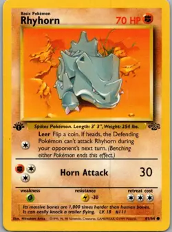 Rhyhorn 61/64 Common Jungle 1st Ed Pokemon Lightly Played - Image 1