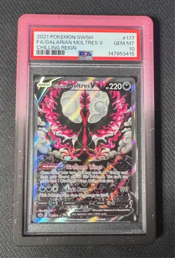 Pokemon Galarian Moltres V 177 Chilling Reign PSA 10 GEM MINT - Image 1