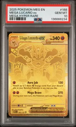 2025 POKEMON MEG EN-MEGA EVOLUTION MEGA HYPER RARE #188 MEGA LUCARIO EX PSA 10 - Image 1