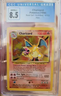 Pokemon Charizard Base Set #4 Unlimited CGC 8.5 Blue Label Holo Rare TCG - Image 1