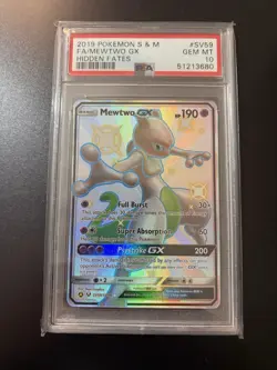 2019 Pokemon S&M Full Art Shiny Mewtwo GX Hidden Fates #SV59 Gem Mint PSA 10 - Image 1