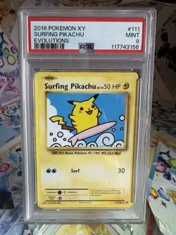 2016 Pokemon XY Evolutions Surfing Pikachu Secret Rare #111 PSA 9 MINT Card - Image 1