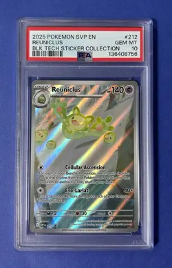 2025 Pokemon SVP EN Reuniclus Blk Tech Sticker Coll #212 PSA 10 GEM MT - Image 1