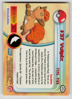 Vulpix #37 Topps Trading Cards Series 1 Pokemon LP - Image 2