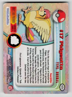 Pidgeotto #17 Topps Trading Cards Series 1 Pokemon MP - Image 2