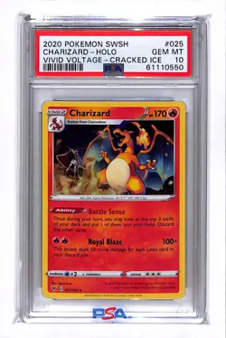 2020 Pokemon Sword & Shield Vivid Voltage Charizard Cracked Ice PSA 10 #025 - Image 1