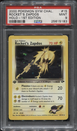 PSA 9 1st Edition Gym Challenge Rocket's Zapdos 15/132 Holo Rare Pokemon TCG - Image 1