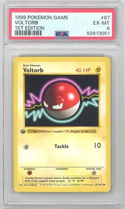 PSA 6 - Pokemon Card - Base 67/102 - VOLTORB (common) *1st Edition* - EX-MT - Image 1