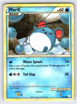 Marill 74/123 2010 HeartGold SoulSilver Pokemon Card Nintendo Common - Lp/Mp - Image 1