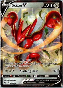 Pokemon Card - Scizor V 118/189 Ultra Rare Holo SWSH03: Darkness Ablaze NM - Image 1