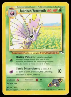SABRINA'S VENOMOTH 34/132 VINTAGE RARE GYM HEROES POKEMON HP - Image 1