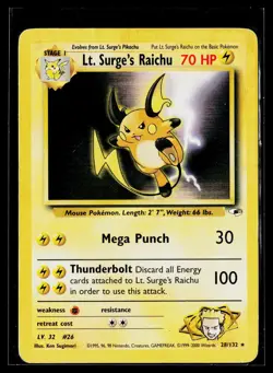 Pokemon TCG Lt. Surge's Raichu 28/132 Gym Challenge 70 HP NONFOIL DAMAGED - Image 1