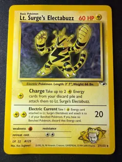 Lt. Surge's Electabuzz 27/132 Rare Gym Heroes Pokemon DMG - Image 1