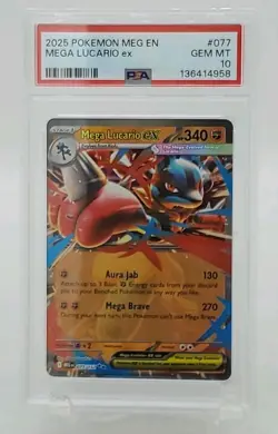 2025 Pokemon Mega Evolution #077 MEGA LUCARIO EX 77/132 - PSA 10 Gem Mint - Image 1
