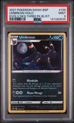 2021 POKEMON SWSH BLACK STAR PROMO #129 UMBREON Holo Evolving Skies PSA 9 Mint - Image 1
